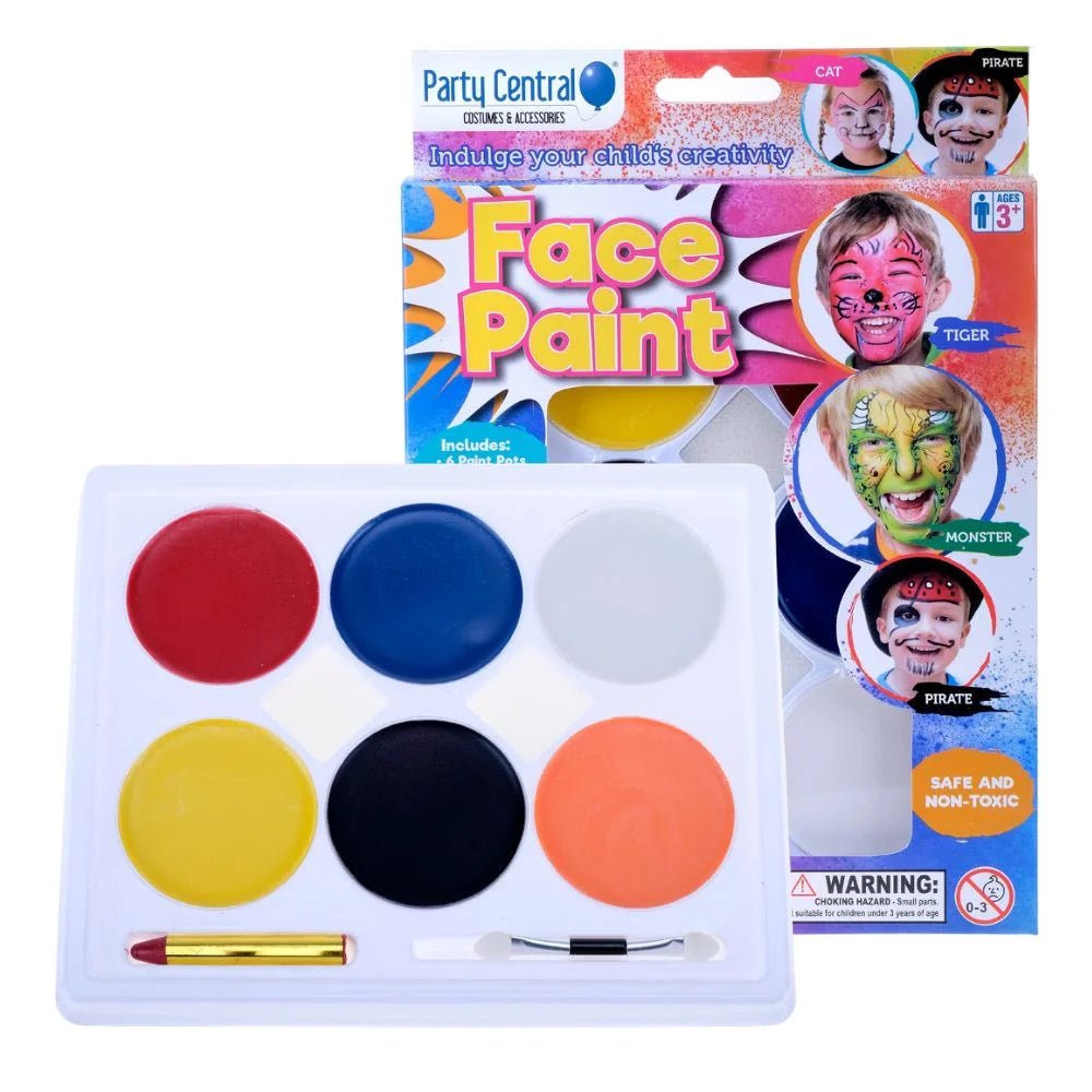 Face Paint Set 6 Colours, 2 Sponges, 1 Crayon - Party Owls