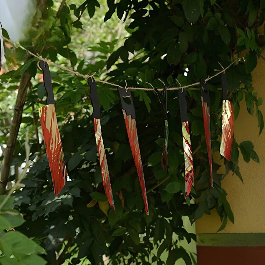 Fake Blood-Splattered Knife & Tool Halloween Hanging Garland 1.8m - Party Owls