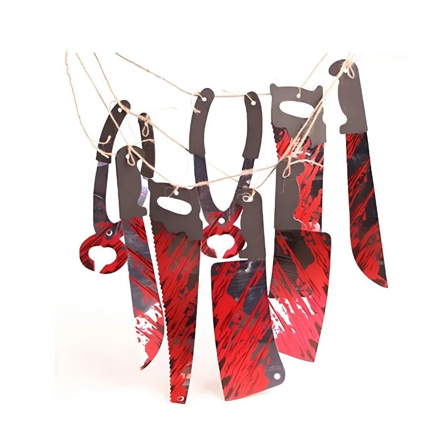 Fake Blood-Splattered Knife & Tool Halloween Hanging Garland 1.8m - Party Owls