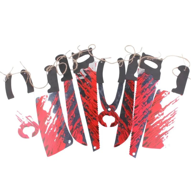 Fake Blood-Splattered Knife & Tool Halloween Hanging Garland 1.8m - Party Owls