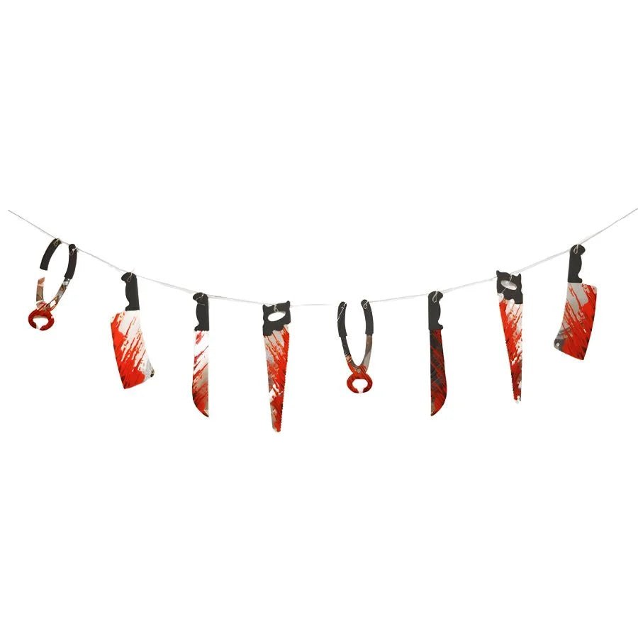 Fake Blood-Splattered Knife & Tool Halloween Hanging Garland 1.8m - Party Owls