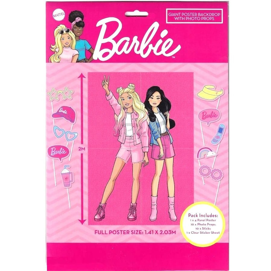 Giant Barbie Poster Backdrop With 10 Photo Props - Party Owls