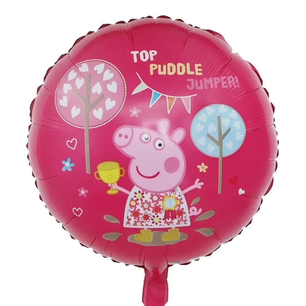 Girl Cartoon Pig Foil Balloon 45cm (18") Round Red - Party Owls
