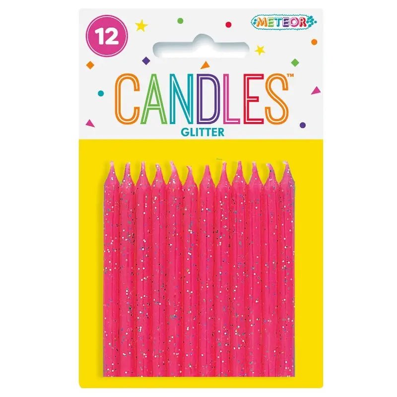Glitter Pink Birthday Candles 12pk - Party Owls
