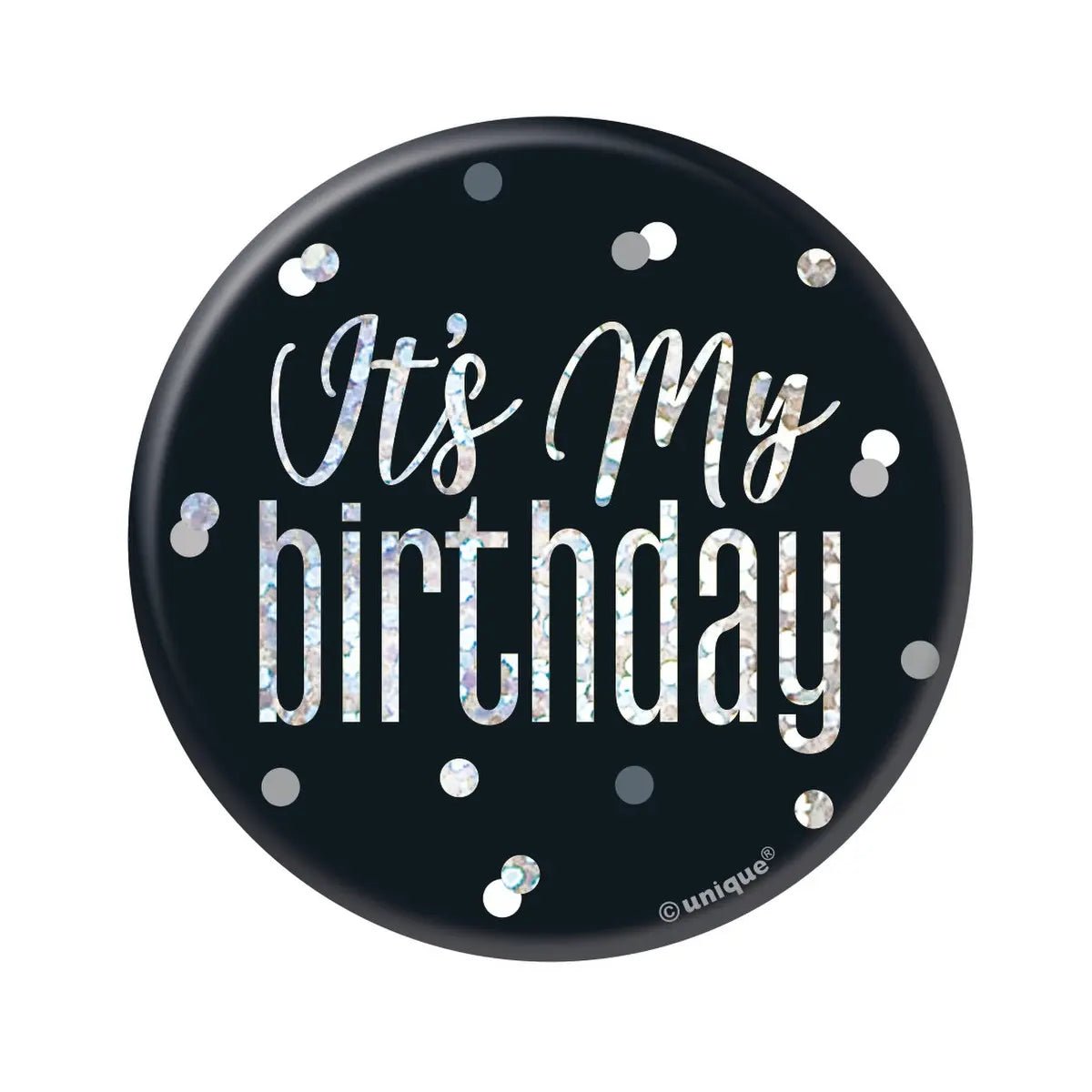 Glitz Black Birthday Badge 7.6cm (3") - It's My Birthday - Party Owls