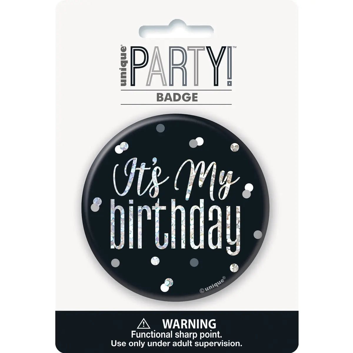 Glitz Black Birthday Badge 7.6cm (3") - It's My Birthday - Party Owls