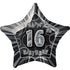 Glitz Black & Silver 16th Birthday Star Foil Balloon 50cm (20") - Party Owls
