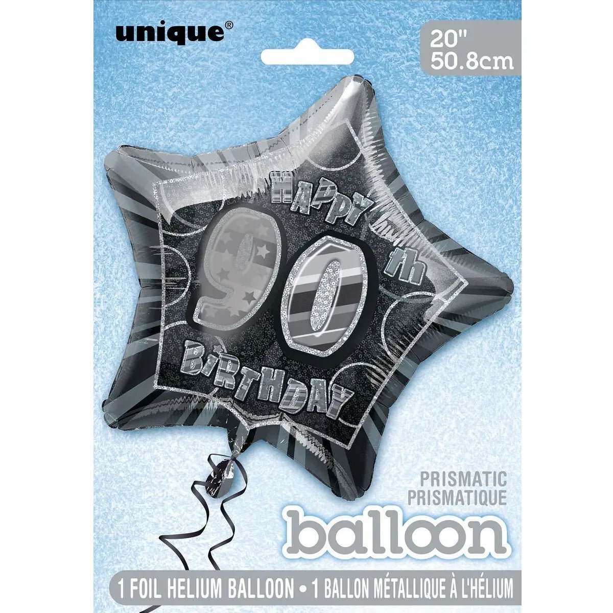 Glitz Black & Silver 90th Birthday Star Foil Balloon 50cm (20") - Party Owls
