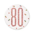 Glitz Rose Gold Birthday Badge 7.6cm (3") - 80th - Party Owls