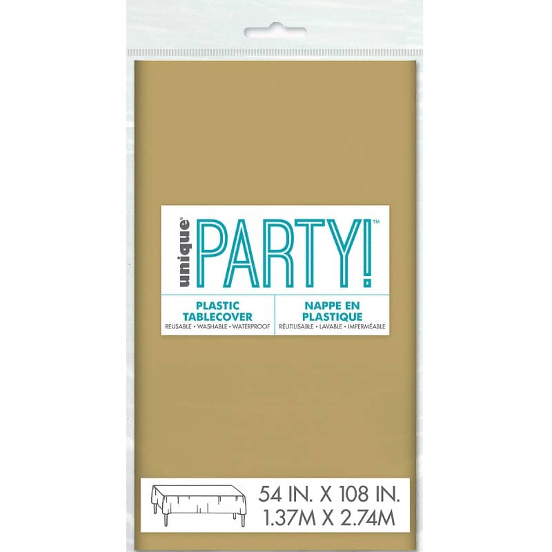 Gold Rectangle Solid Colour Plastic Table Cover 137cm x 274cm - Party Owls