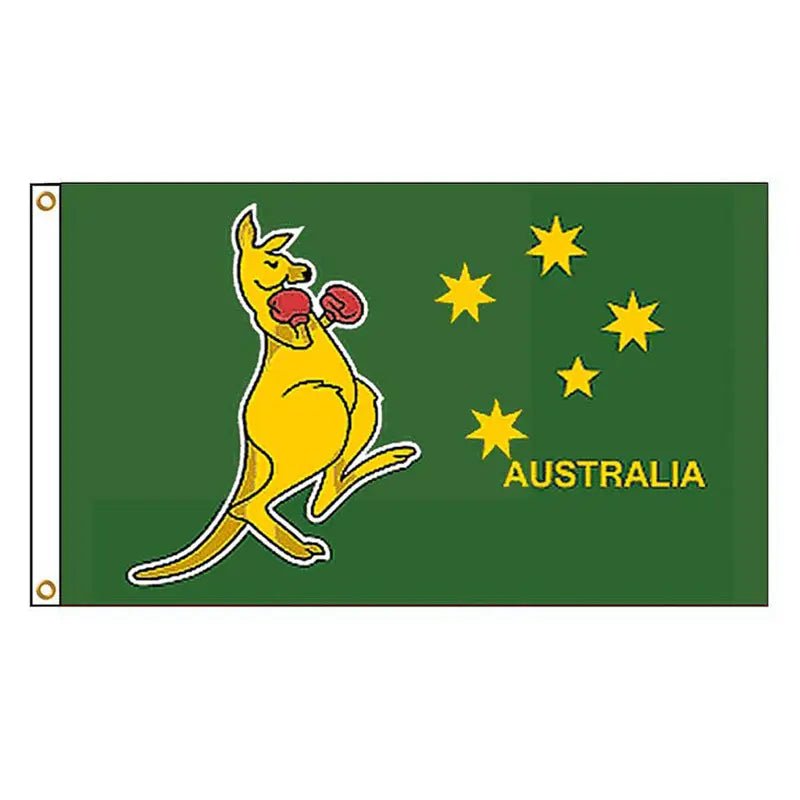 Green Australian Flag 150CM x 90CM With A Boxing Kangaroo - Party Owls