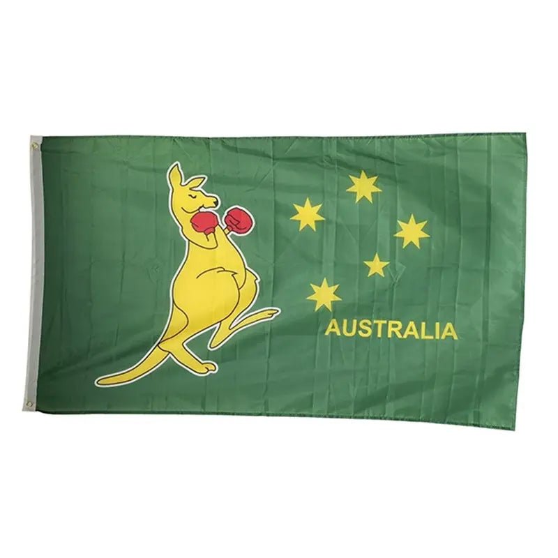 Green Australian Flag 150CM x 90CM With A Boxing Kangaroo - Party Owls