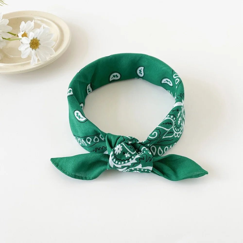 Green Paisley Bandana Head Wrap Neck Scarf Mask - Party Owls