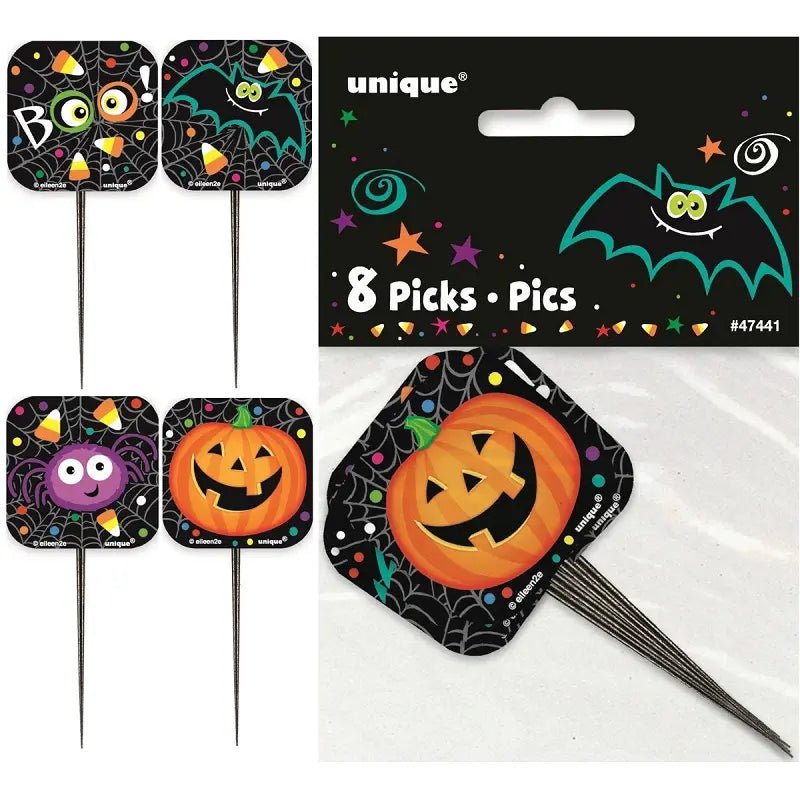 Halloween Pumpkin Pals Picks 9cm (3.5") 8pk - Party Owls