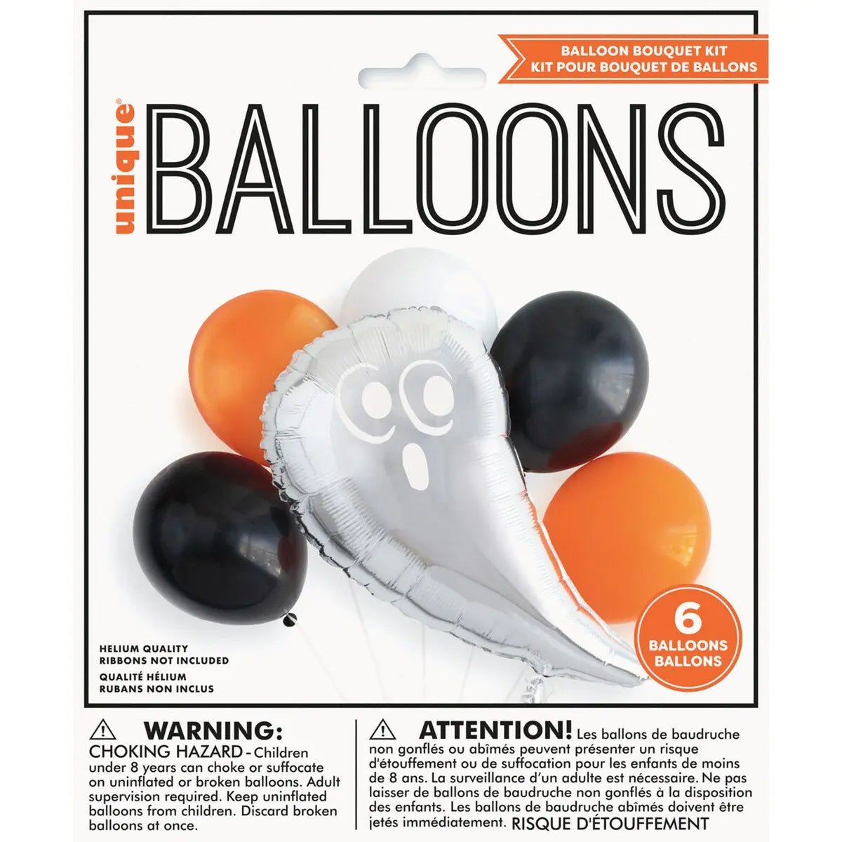 Halloween Spooky Ghost Balloon Bouquet Kit 6pcs Black Orange Silver - Party Owls