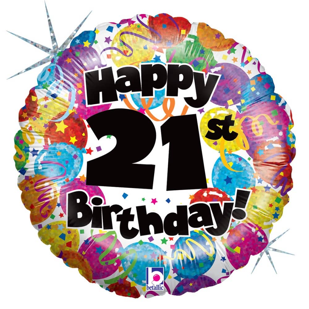 Happy 21st Birthday Holographic Foil Balloon 45cm (18") - Party Owls
