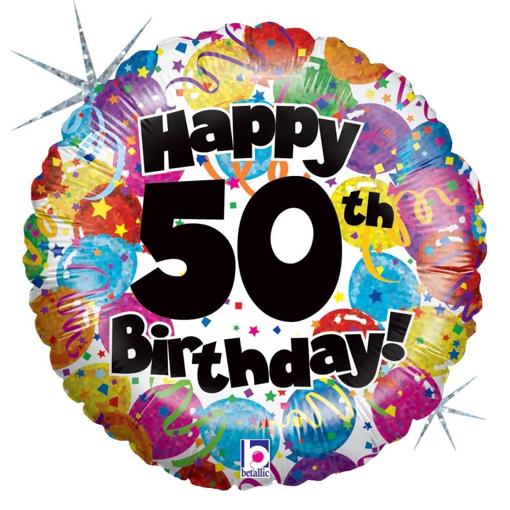Happy 50th Birthday Holographic Foil Balloon 45cm (18") - Party Owls