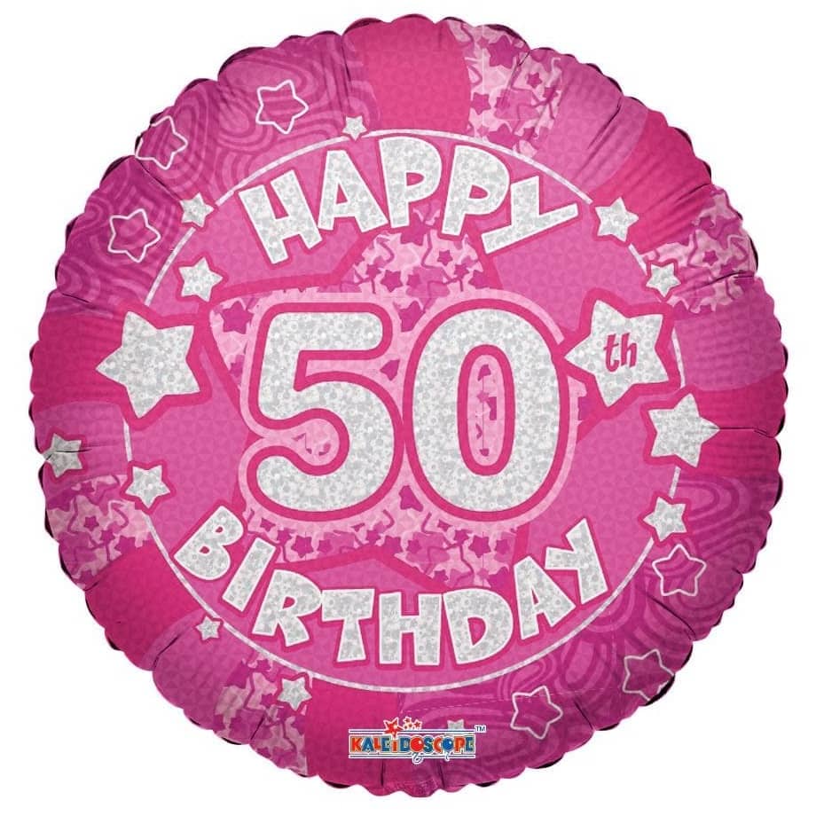 Happy 50th Birthday Pink Foil Balloon 45cm (18") Round - Party Owls