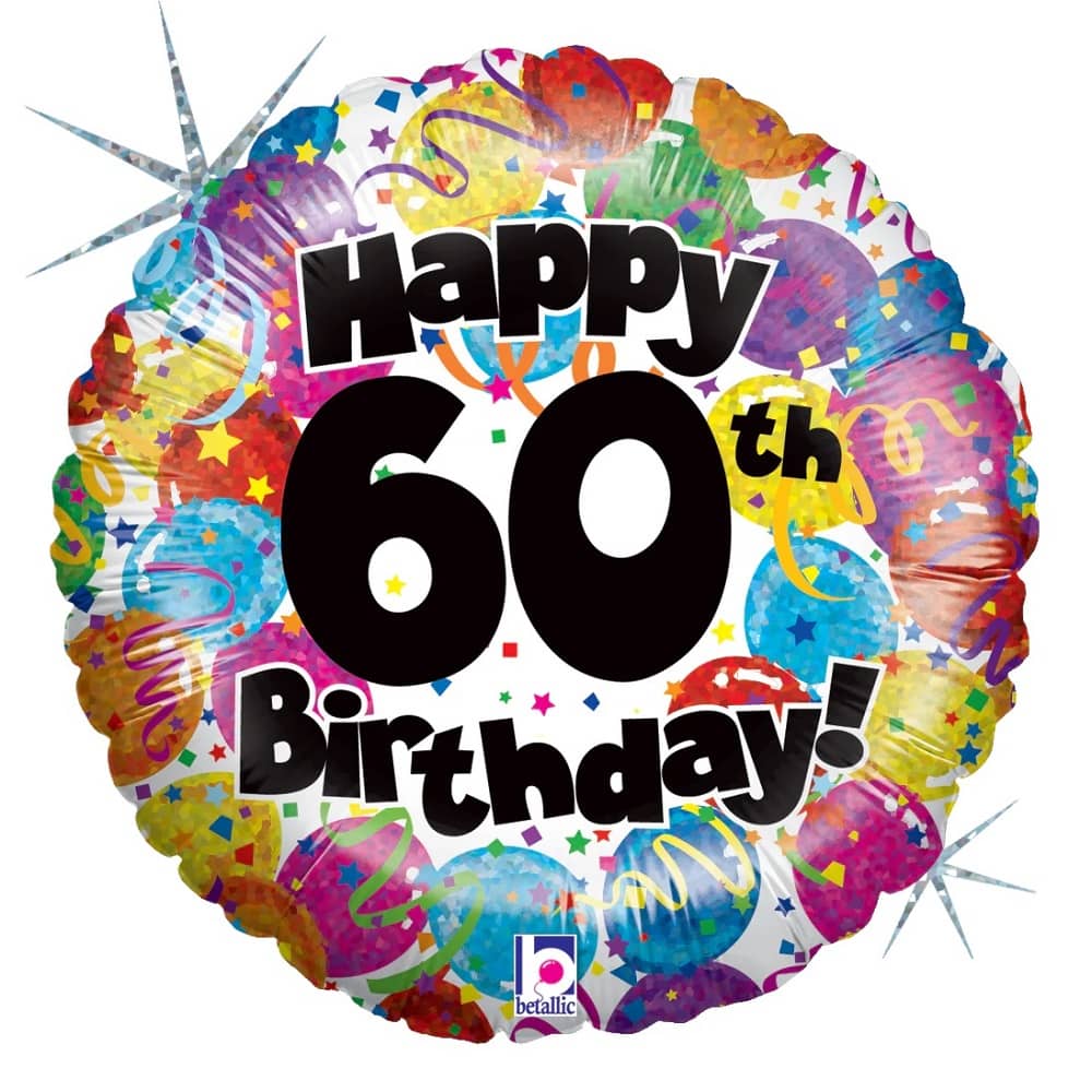 Happy 60th Birthday Holographic Foil Balloon 45cm (18") - Party Owls
