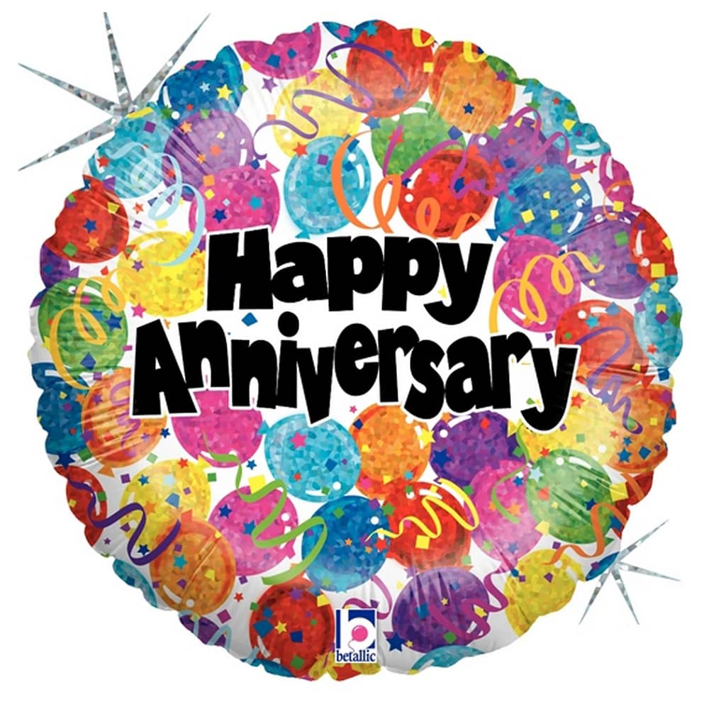 Happy Anniversary Holographic Foil Balloon 45cm (18") - Party Owls