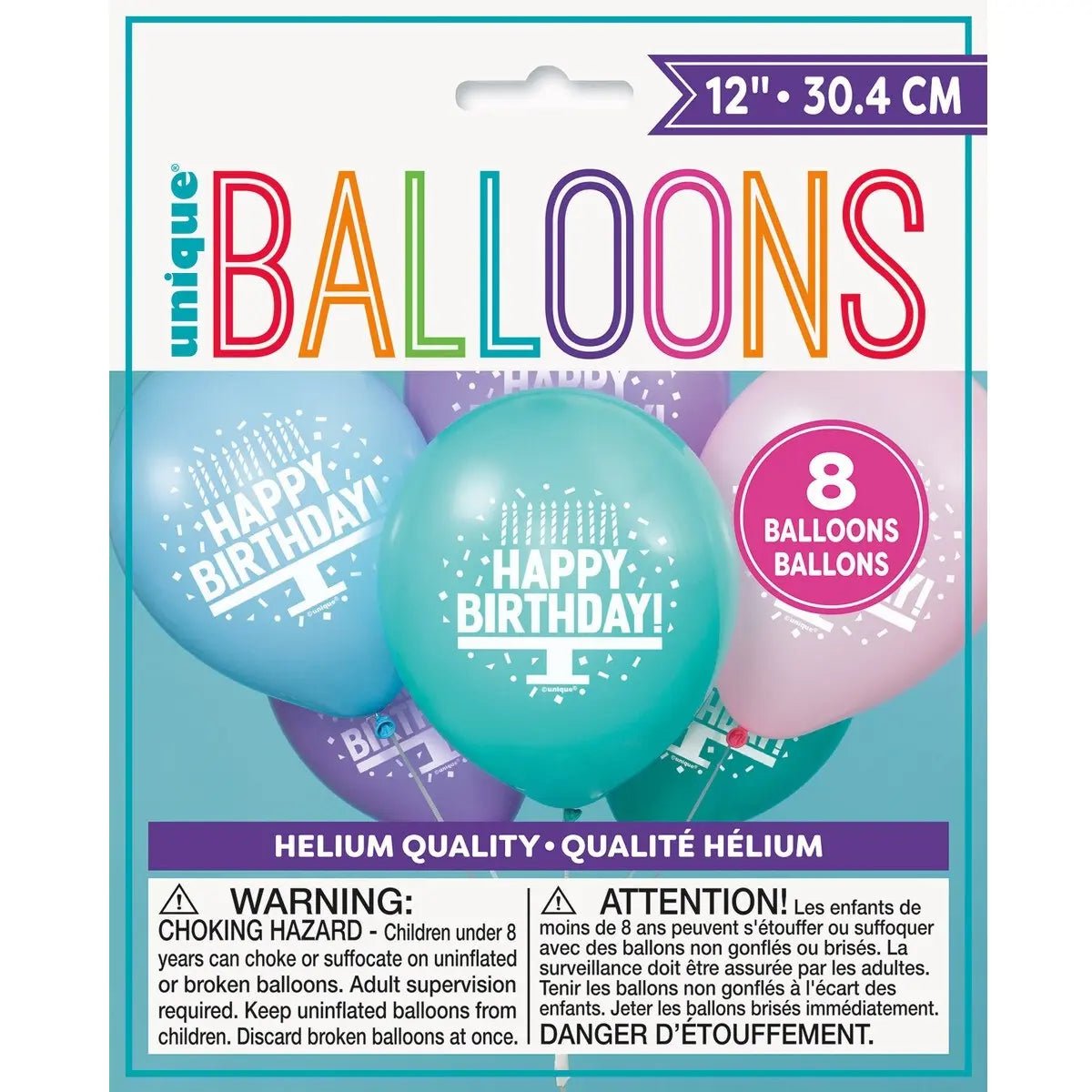 Happy Birthday Cake Latex Balloons 30cm (12") 8pk Assorted Pastel Colours - Party Owls