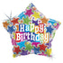 Happy Birthday Holographic Foil Balloon 48cm (19") Star Shape Multi-coloured - Party Owls