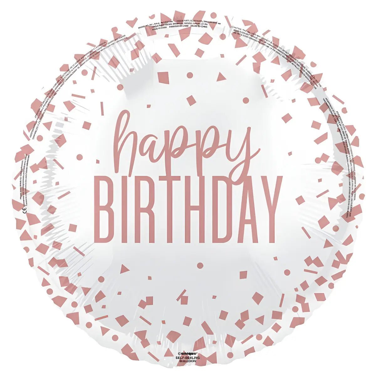 Happy Birthday White Rose Gold Confetti Foil Balloon 45cm (18") - Party Owls