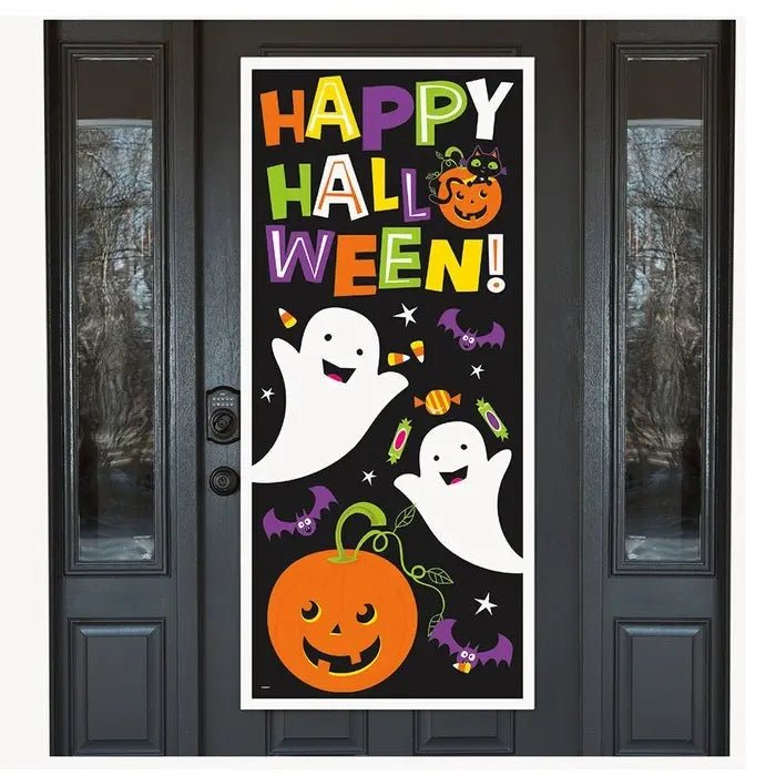Happy Halloween Door Poster Cat & Pumpkin Trick Or Treat - Party Owls