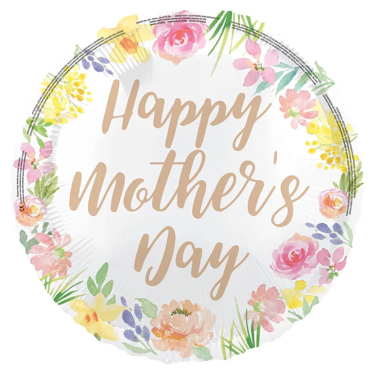 Happy Mother's Day Pastel Floral Foil Balloon 45cm (18") - Party Owls