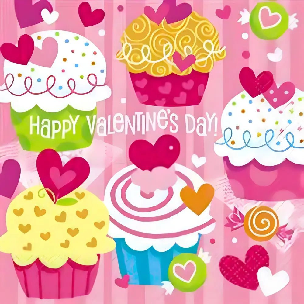 "Happy Valentine's Day" Lunch Napkins 16pcs Cupcake Hearts - Party Owls