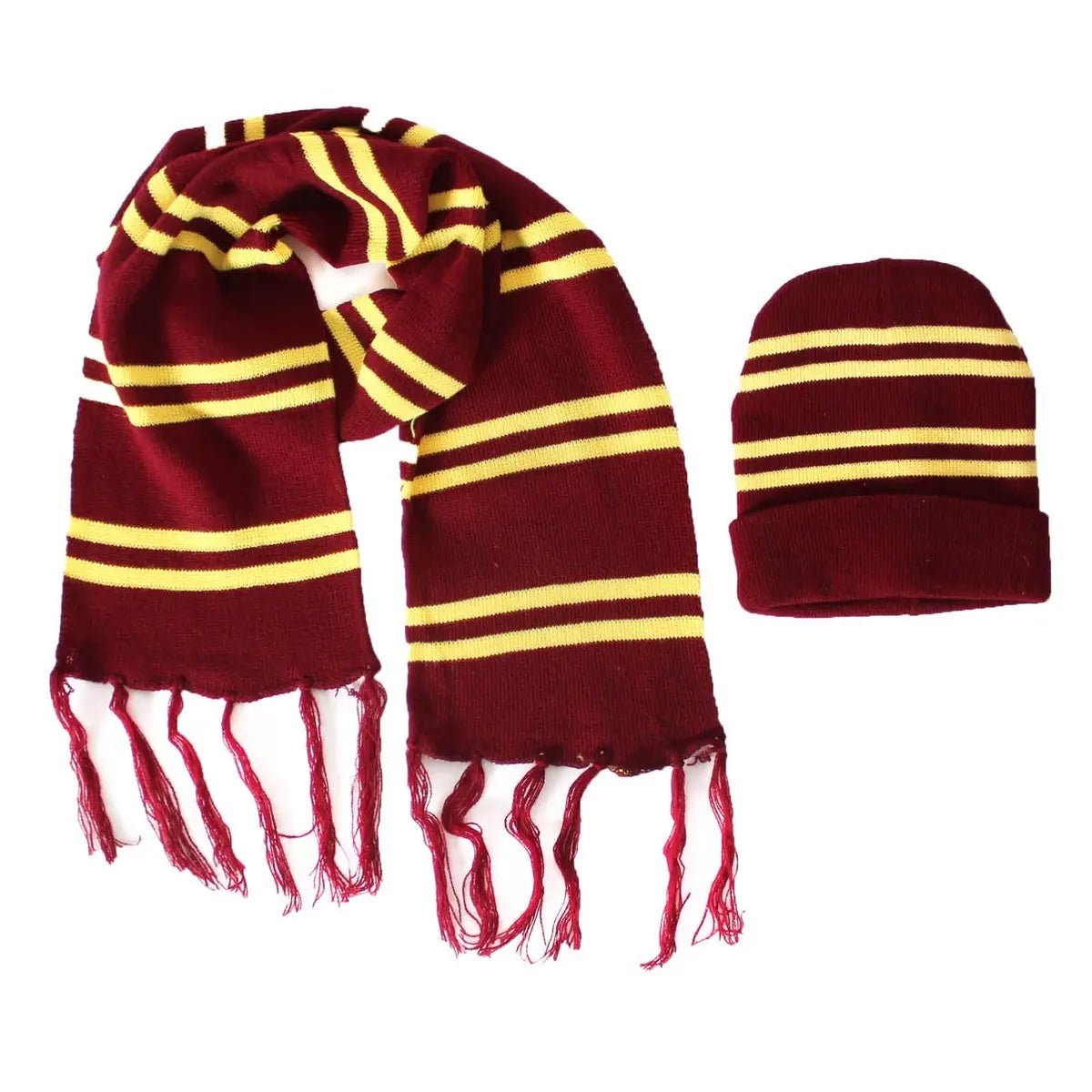 Harry Potter Wizard Beanie & Scarf Set Striped Burgundy Red & Yellow - Party Owls