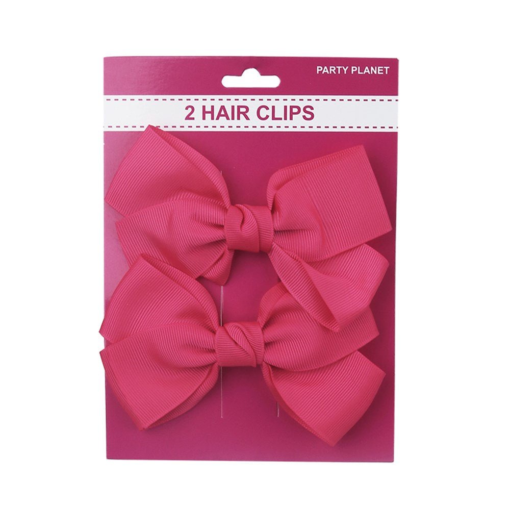 Hot Pink Bow Hair Clips 12cm 2pcs Party Accessories - Party Owls