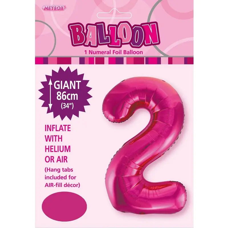 Hot Pink Number "2" Giant Numeral Foil Balloon 86cm (34") - Party Owls