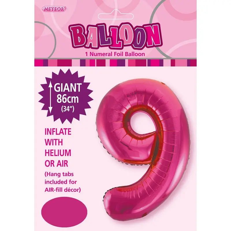 Hot Pink Number "9" Giant Numeral Foil Balloon 86cm (34") - Party Owls