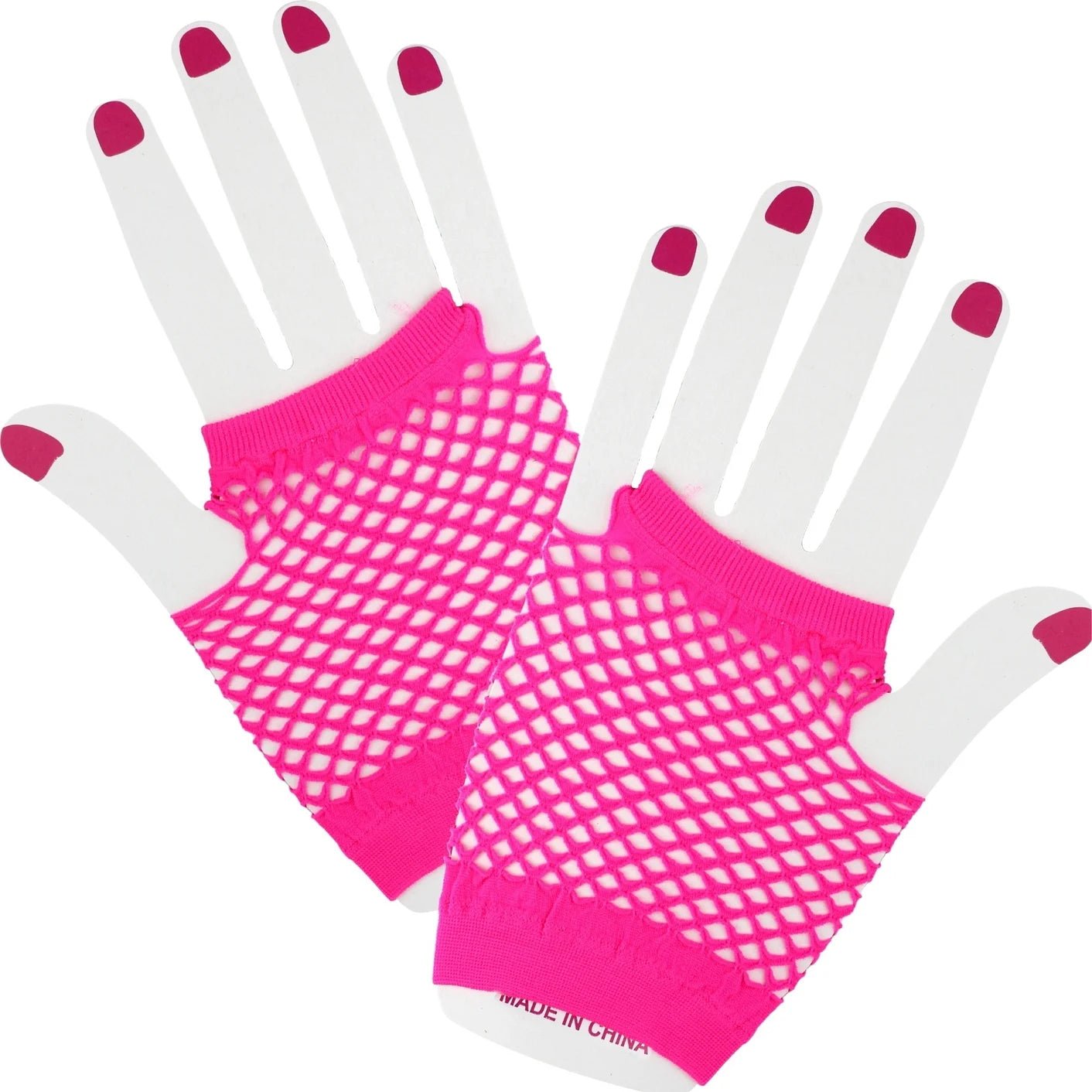 Hot Pink Short Fingerless Fishnet Gloves - Party Owls