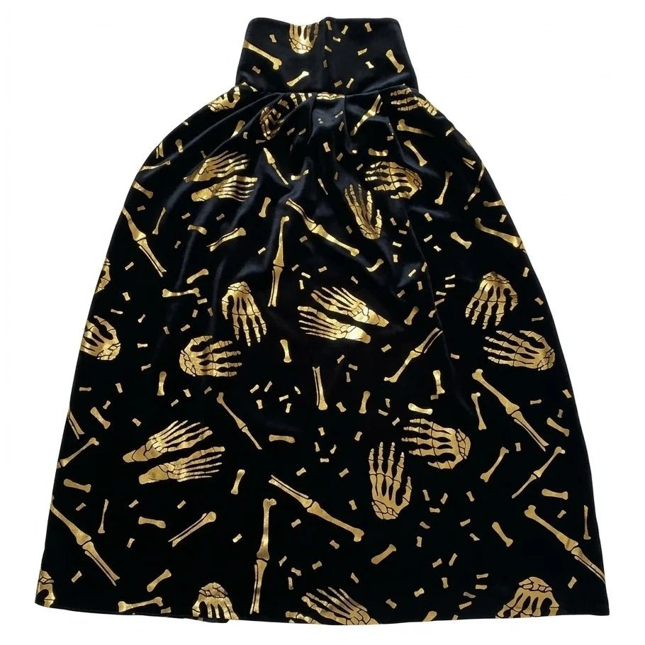 Kids Black & Gold Halloween Cape 70cm Skeleton Bone Print - Party Owls