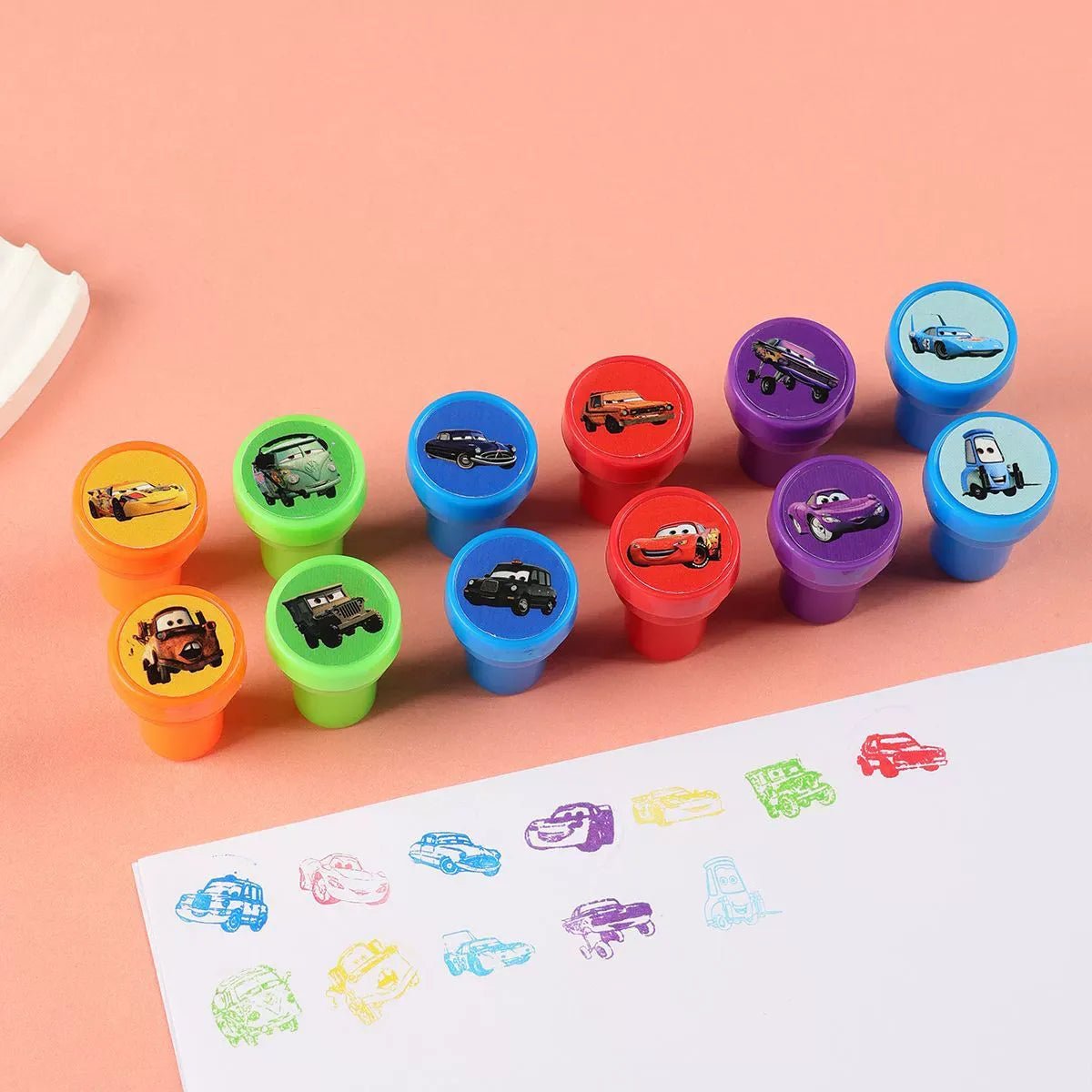 Kids Stamps 12pcs Cartoon Racing Cars Toys Party Favours - Party Owls