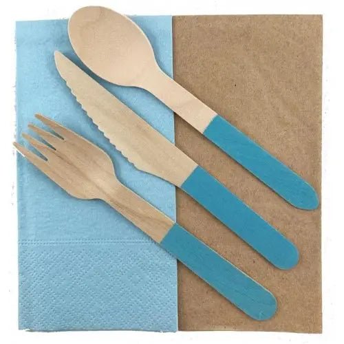 Light Blue Wooden Cutlery Set 30pk Assorted - Party Owls