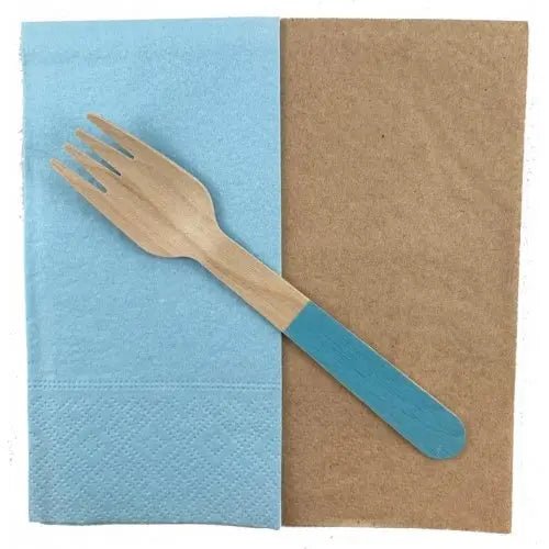 Light Blue Wooden Forks 155mm 10pk Cutlery Pack - Party Owls