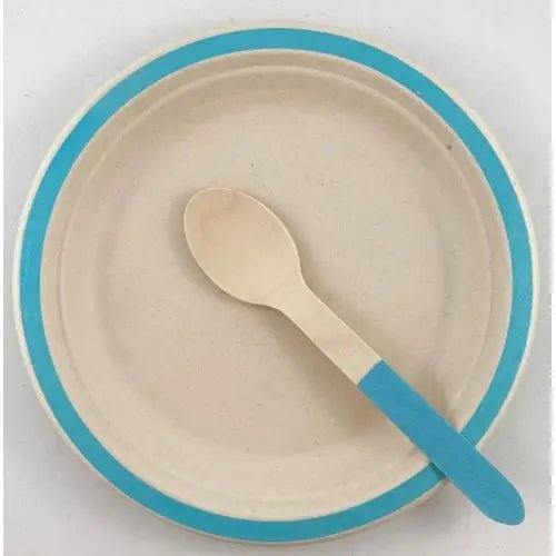 Light Blue Wooden Spoons 155mm 10pk Cutlery Pack - Party Owls