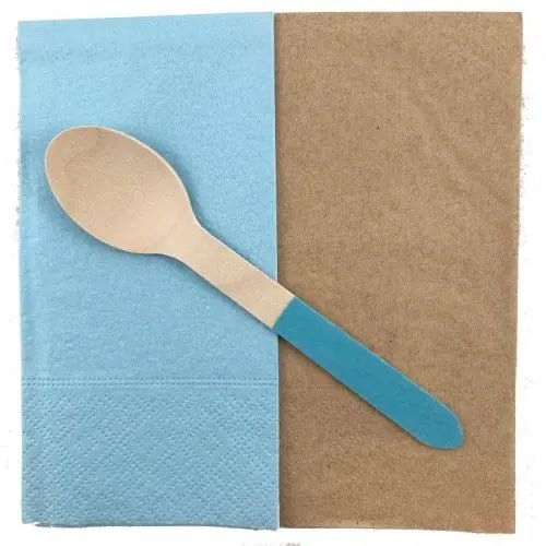 Light Blue Wooden Spoons 155mm 10pk Cutlery Pack - Party Owls