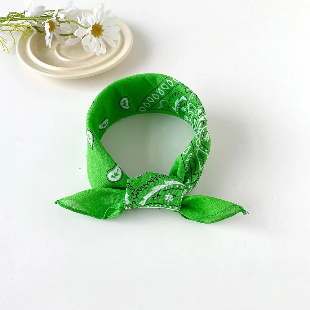 Light Green Paisley Bandana Head Wrap Neck Scarf Mask - Party Owls