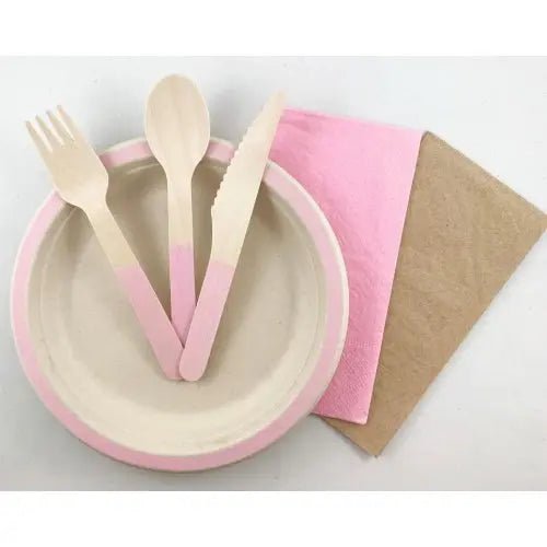 Light Pink Wooden Cutlery Set 30pk Assorted - Party Owls