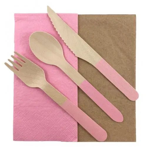 Light Pink Wooden Cutlery Set 30pk Assorted - Party Owls