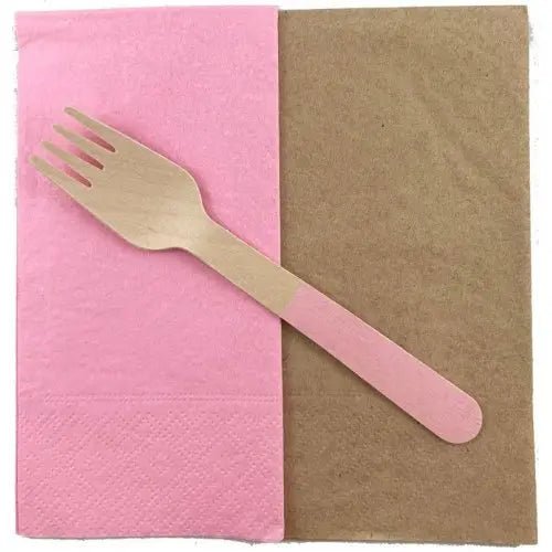 Light Pink Wooden Forks 155mm 10pk Cutlery Pack - Party Owls