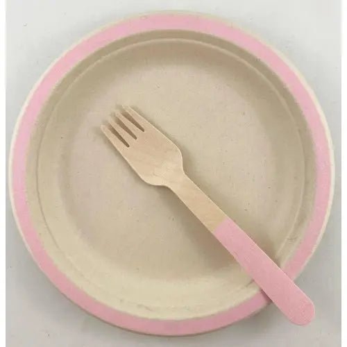 Light Pink Wooden Forks 155mm 10pk Cutlery Pack - Party Owls