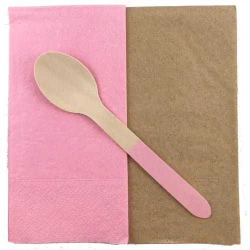 Light Pink Wooden Spoons 155mm 10pk Cutlery Pack - Party Owls