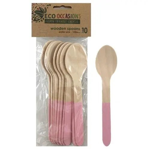 Light Pink Wooden Spoons 155mm 10pk Cutlery Pack - Party Owls