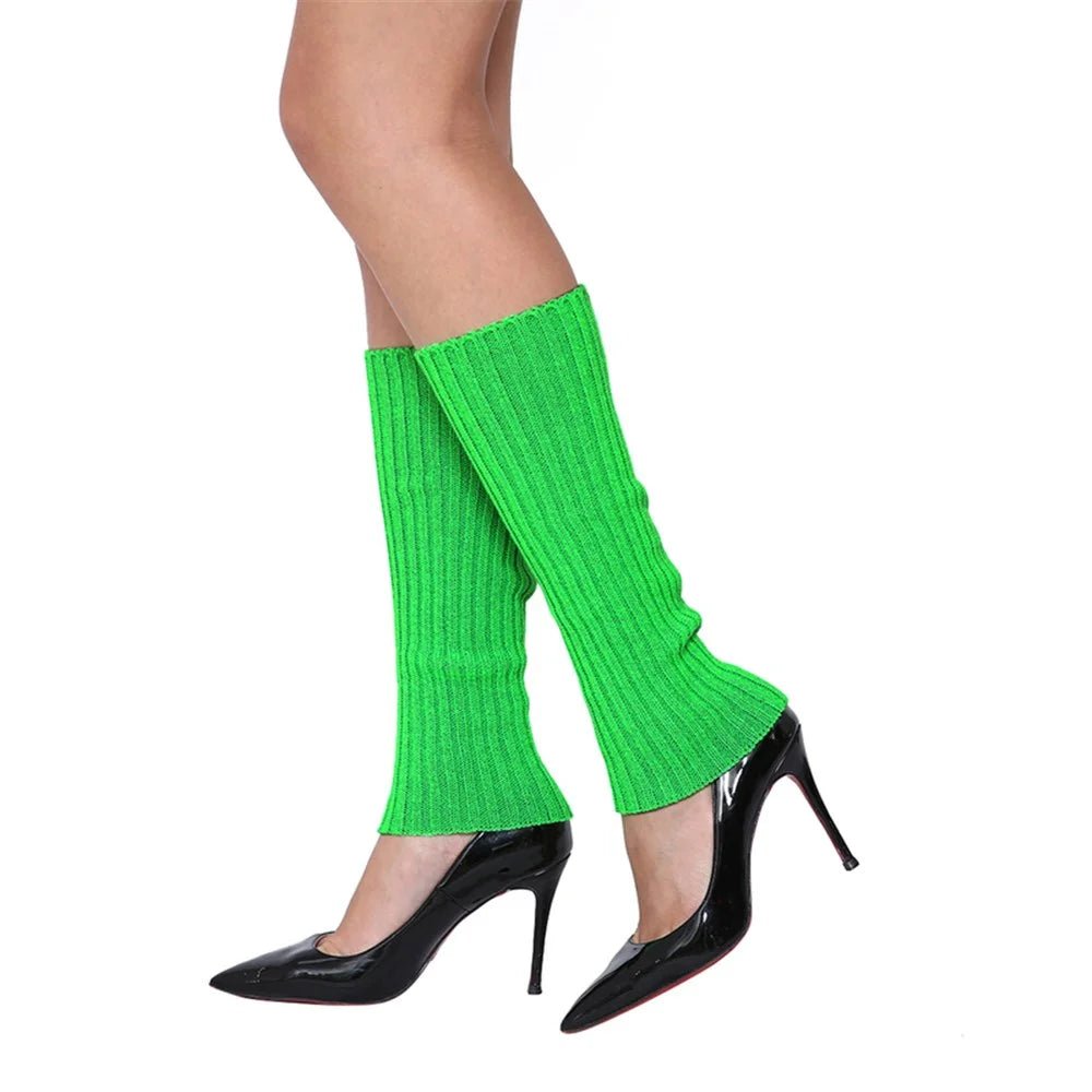 Lime Green Leg Warmers Chunky Knit - Party Owls