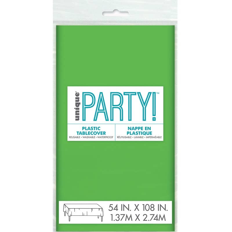 Lime Green Rectangle Solid Colour Plastic Table Cover 137cm x 274cm - Party Owls